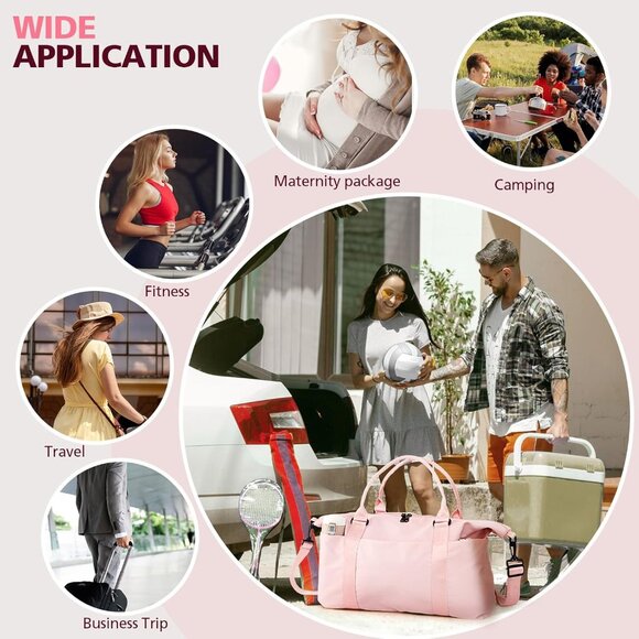 Women Men Pink Waterproof Carry On Tote Travel Duffle Bag with Trolley Sleeve - Picture 7 of 7